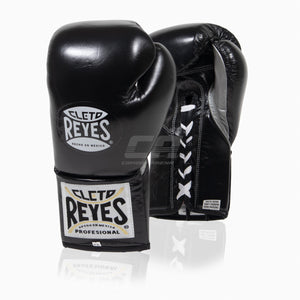 Boxhandschuhe Cleto Reyes Professional CB2 Schwarz-Silber mit Schnürsenkeln