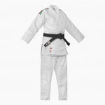 Weißer Judogi Adidas J730 Champion III IJF schmal gestreift Italien